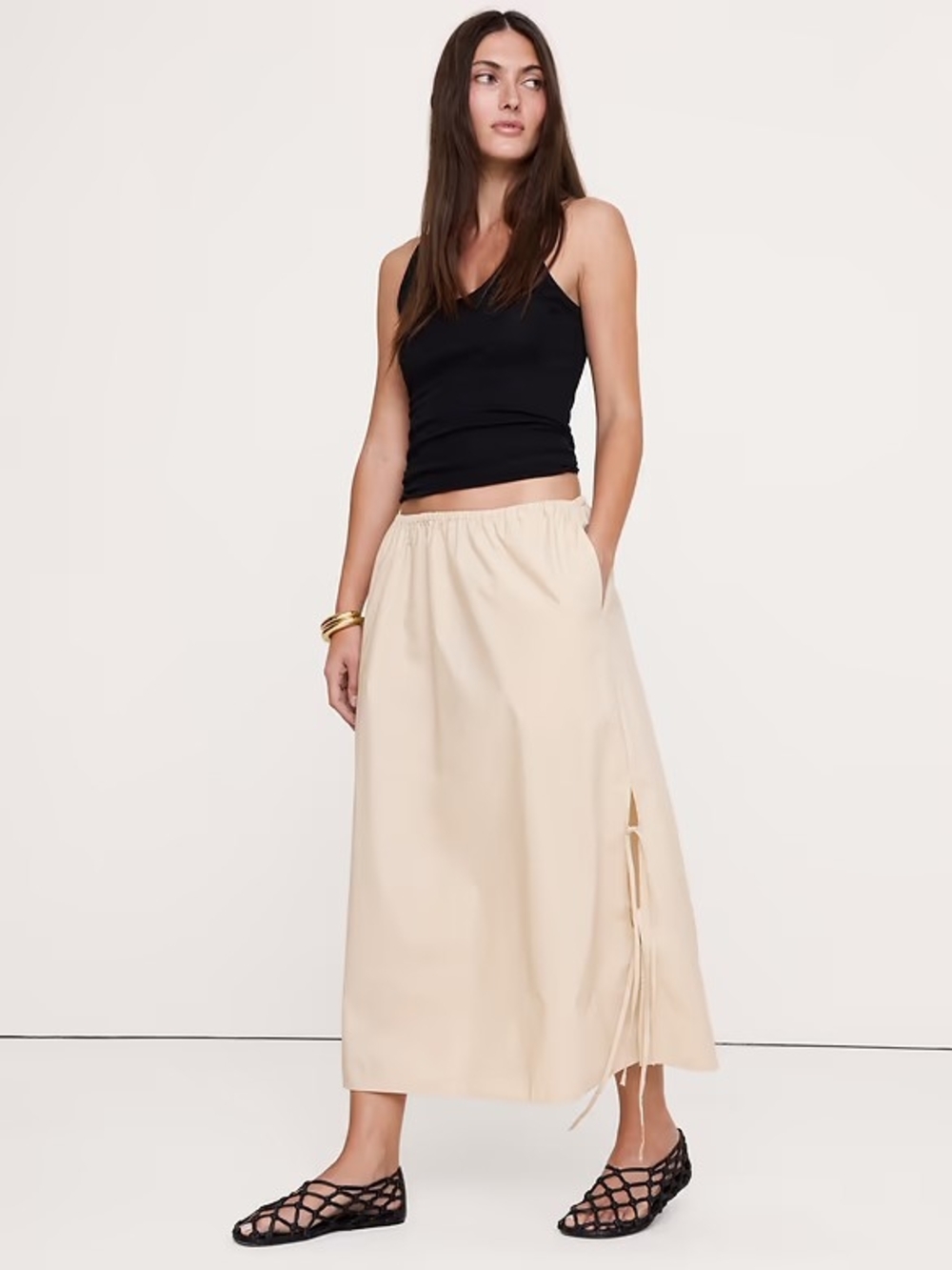 Banana Republic Cotton Poplin Side-Tie Midi Skirt